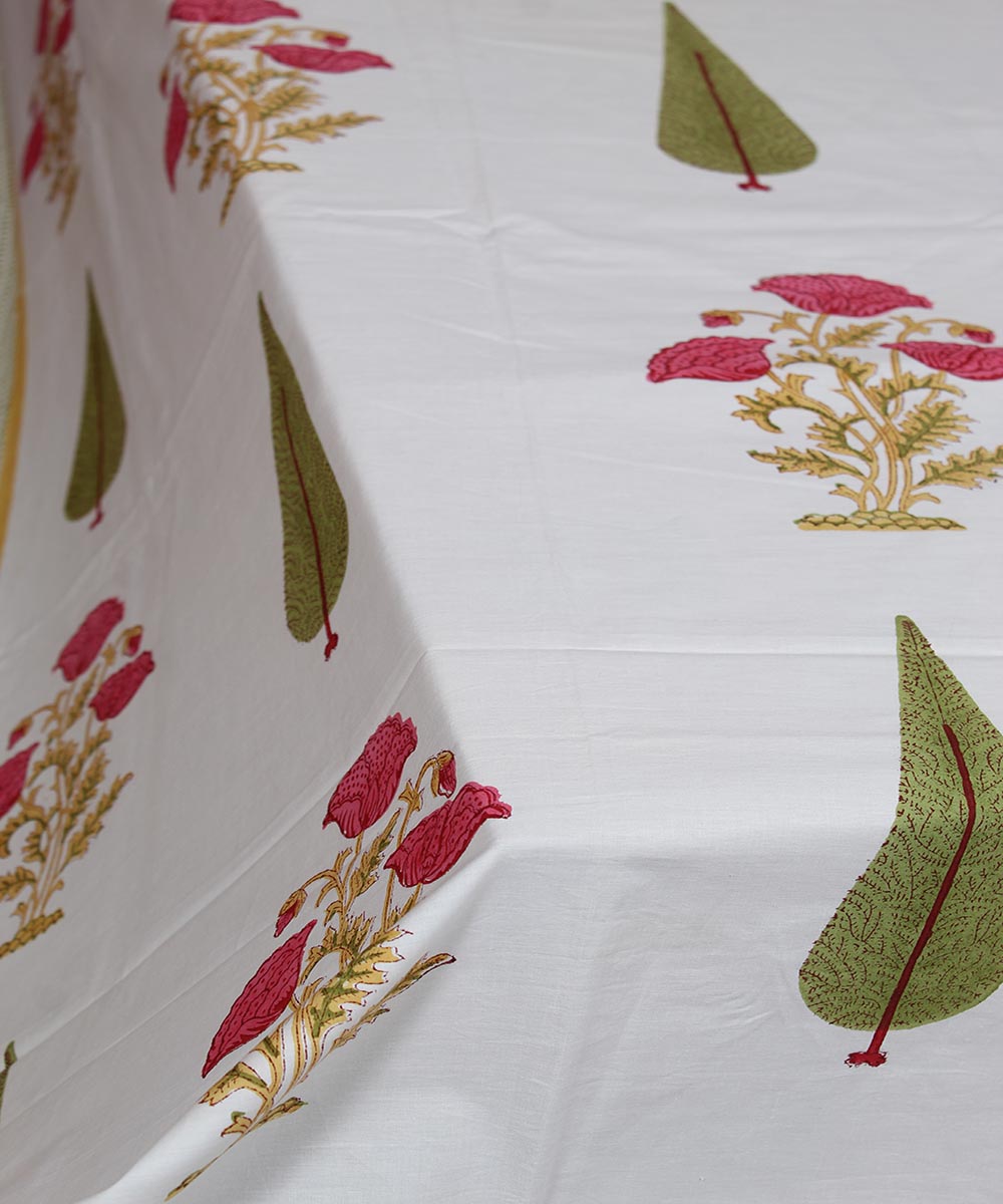 White brown pink hand printed sanganeri cotton double bedsheet