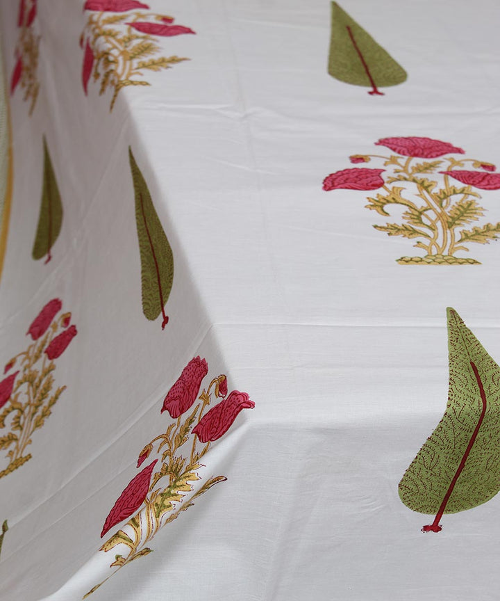 White brown pink hand printed sanganeri cotton double bedsheet