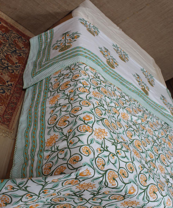 Multi floral hand printed sanganeri cotton single dohar