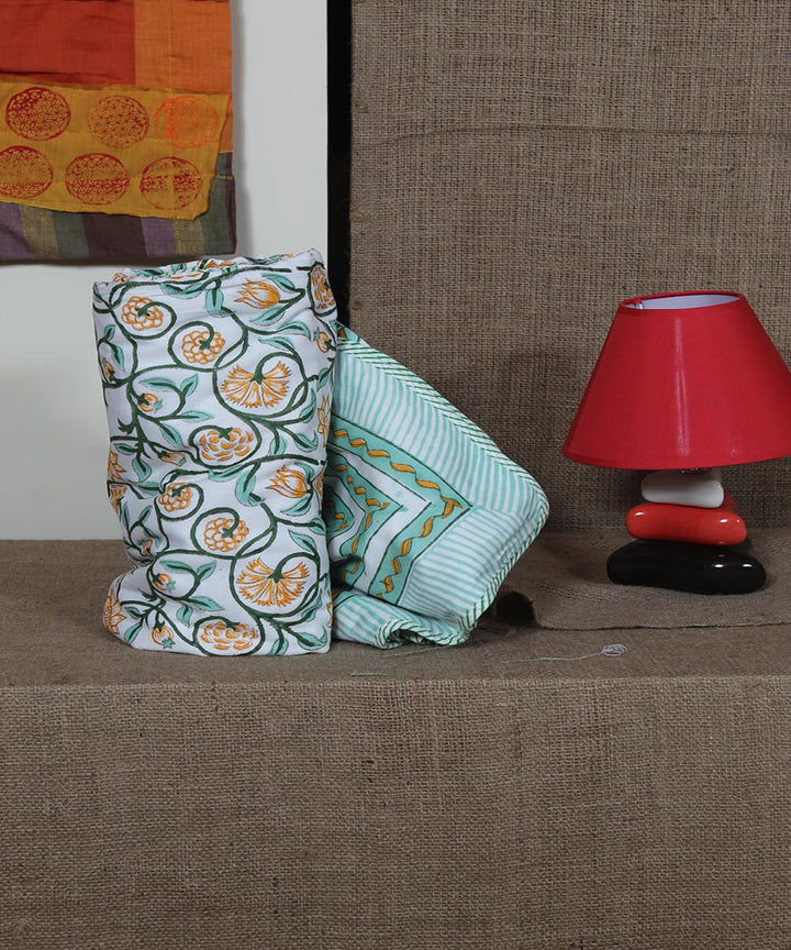 Multi floral hand printed sanganeri cotton single dohar