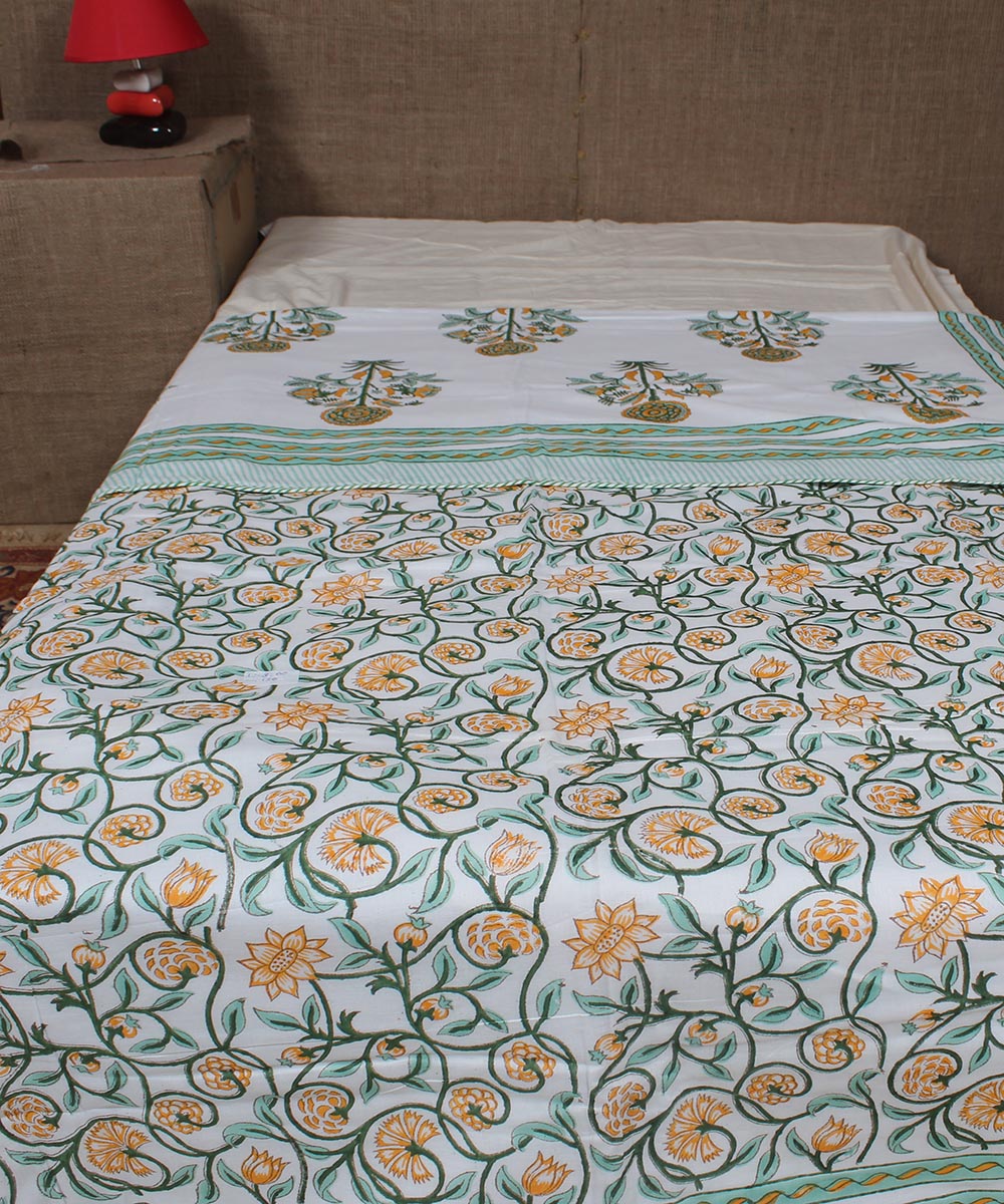 Multi floral hand printed sanganeri cotton single dohar