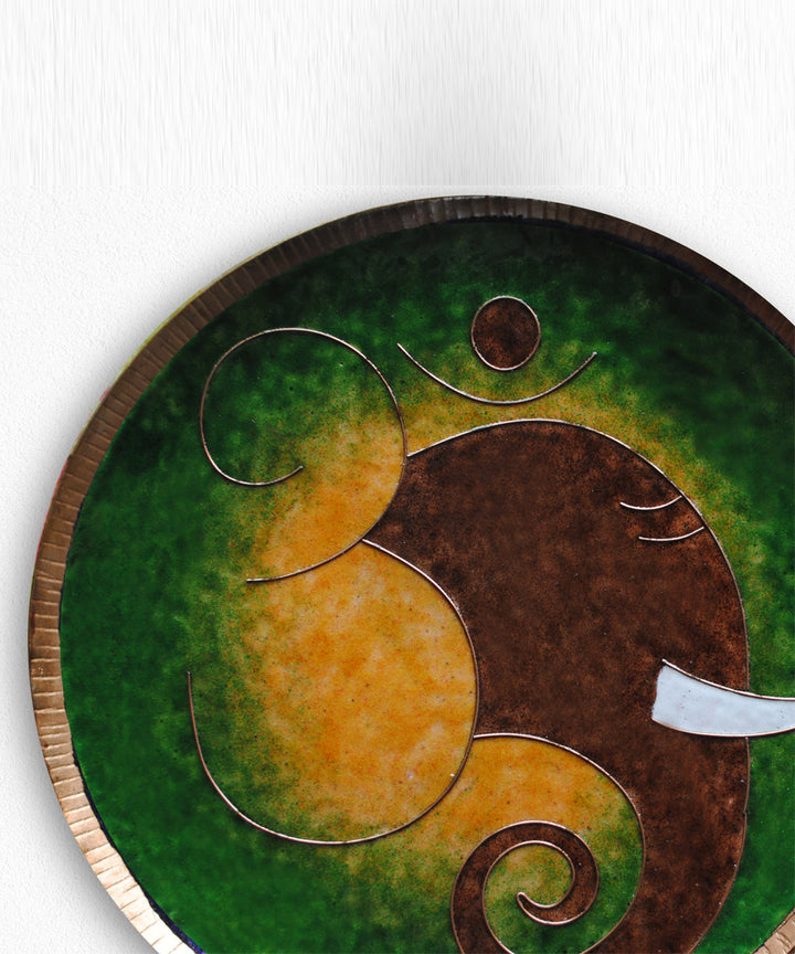 Dark green brown handcrafted copper wall plate