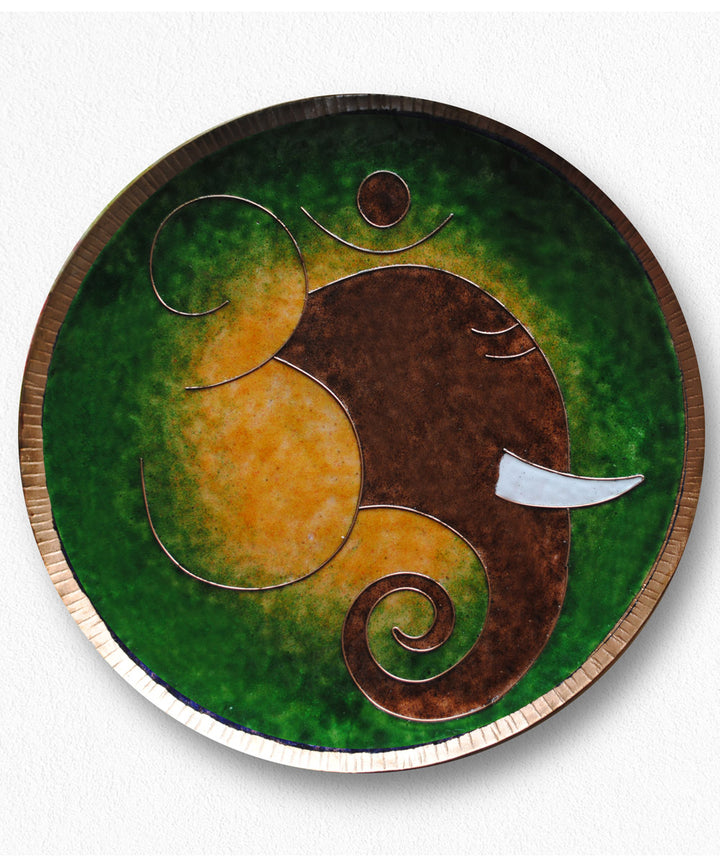 Dark green brown handcrafted copper wall plate