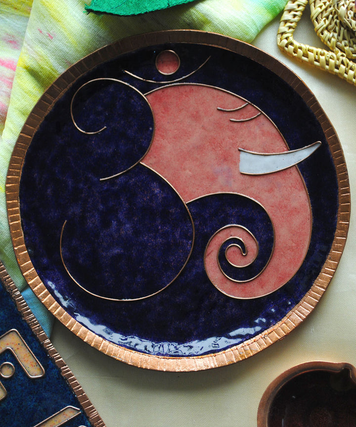 Violet blue handcrafted copper wall plate