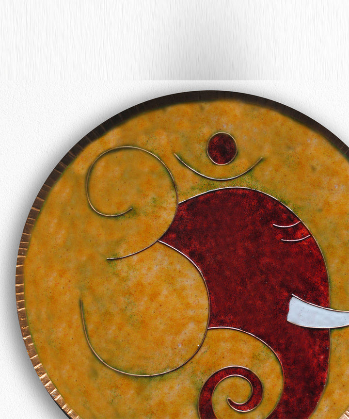 Yellow brown handcrafted copper wall plate