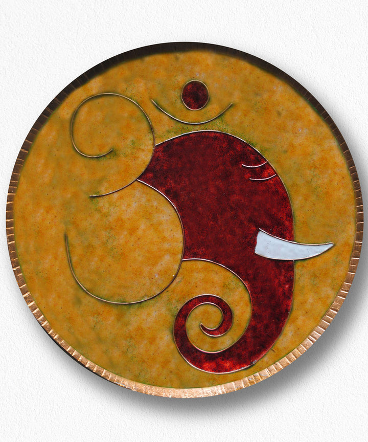 Yellow brown handcrafted copper wall plate