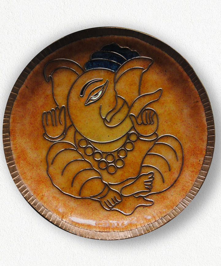 Yellow blue copper handcrafted wall plate