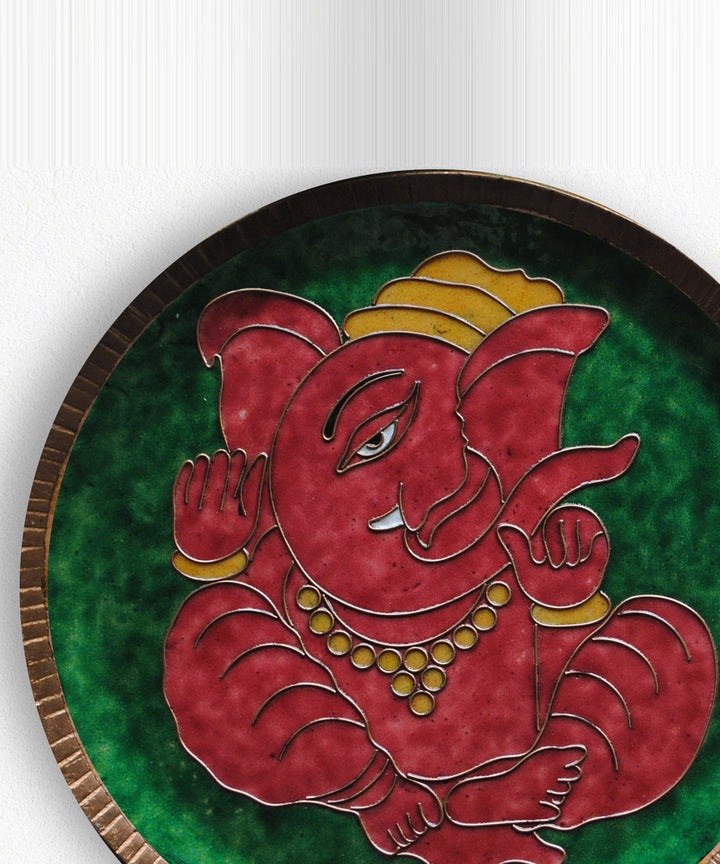 Red green handcrafted copper wall plate