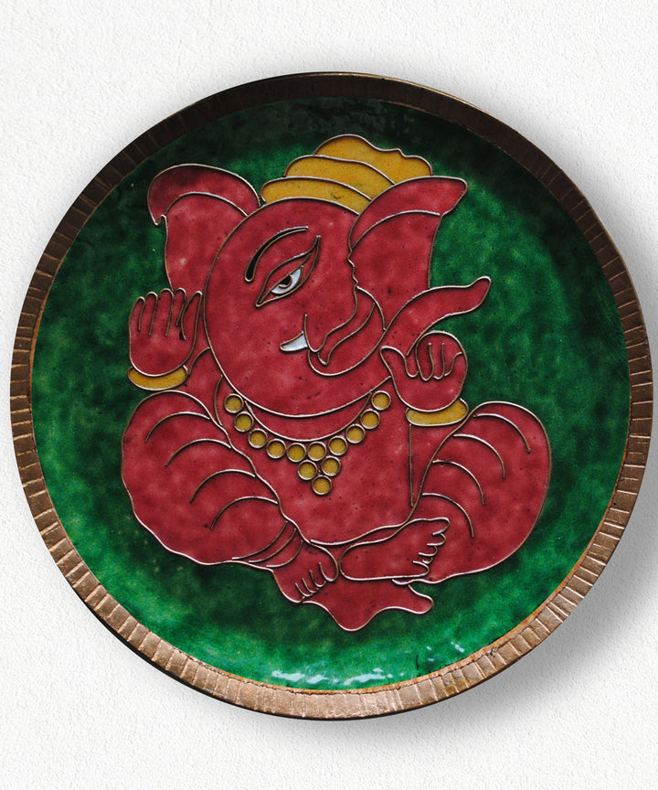 Red green handcrafted copper wall plate