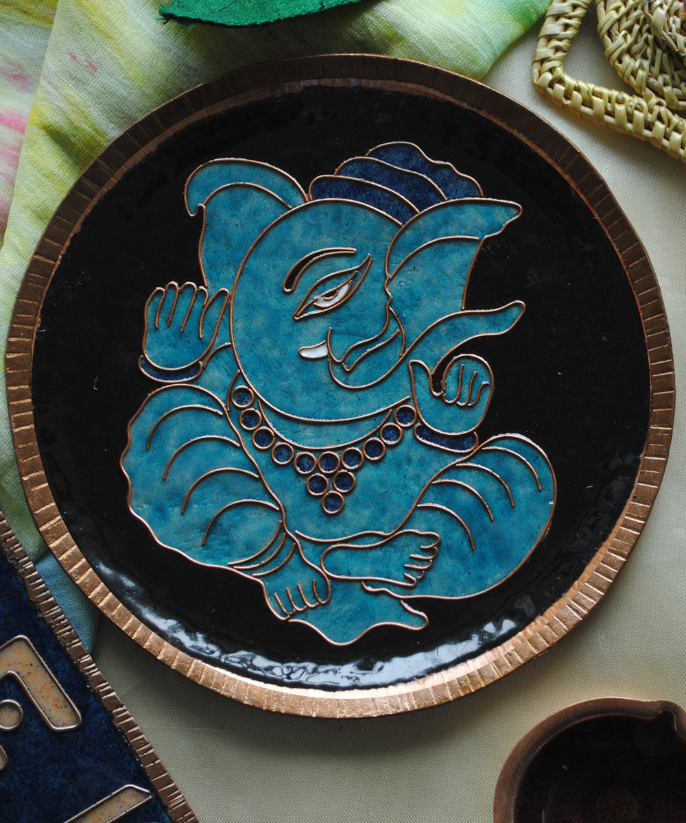 Sky blue black handcrafted copper wall plates