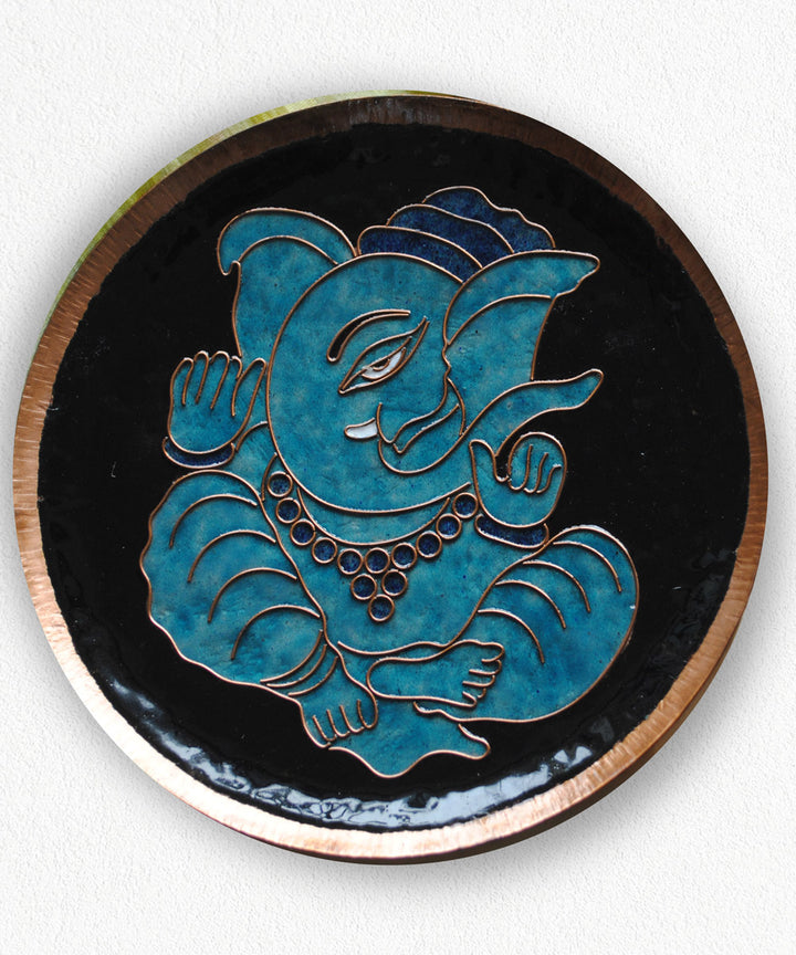 Sky blue black handcrafted copper wall plates
