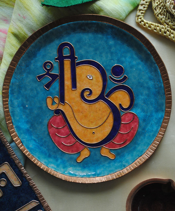 Yellow black handcrafted copper wall plates