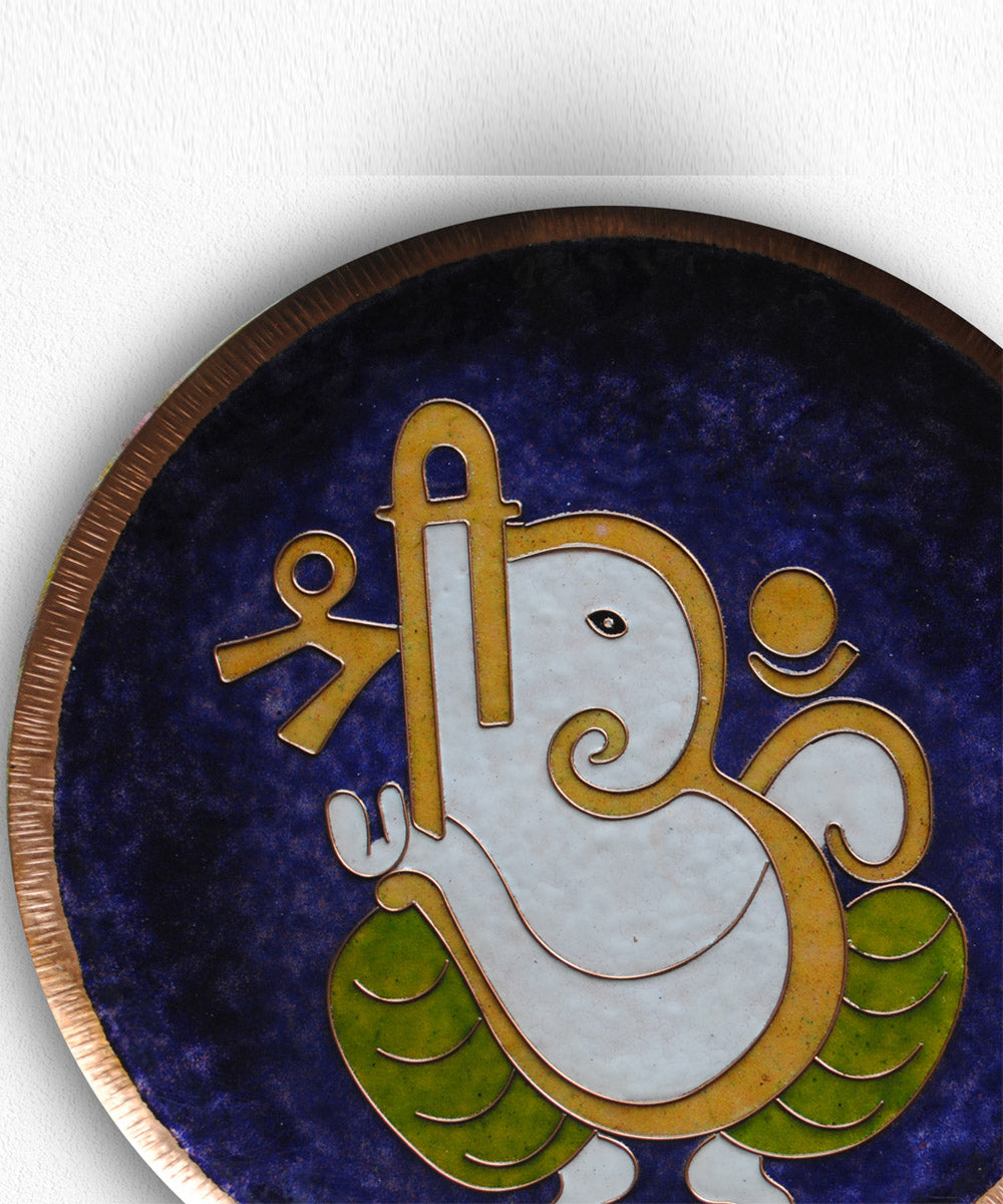 White blue handcrafted copper wall plates