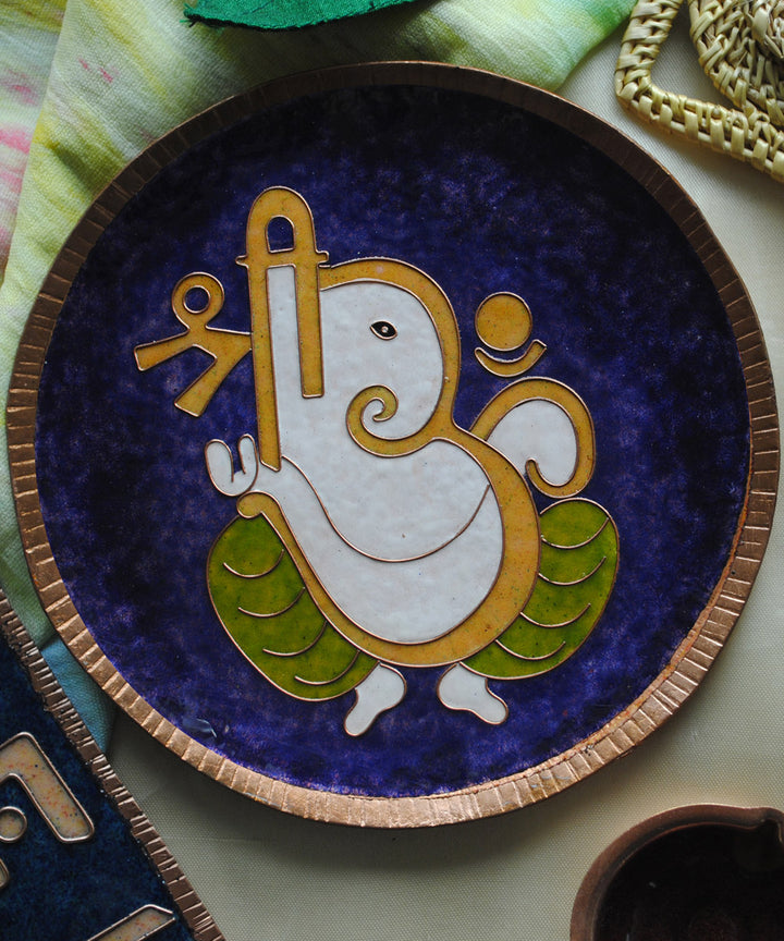 White blue handcrafted copper wall plates
