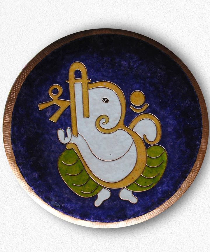 White blue handcrafted copper wall plates