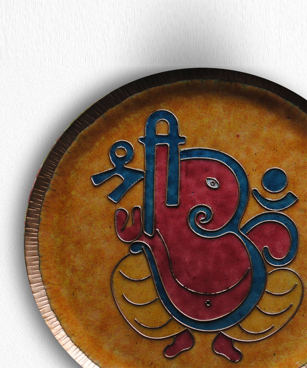 Red yellow handcrafted copper wall plates