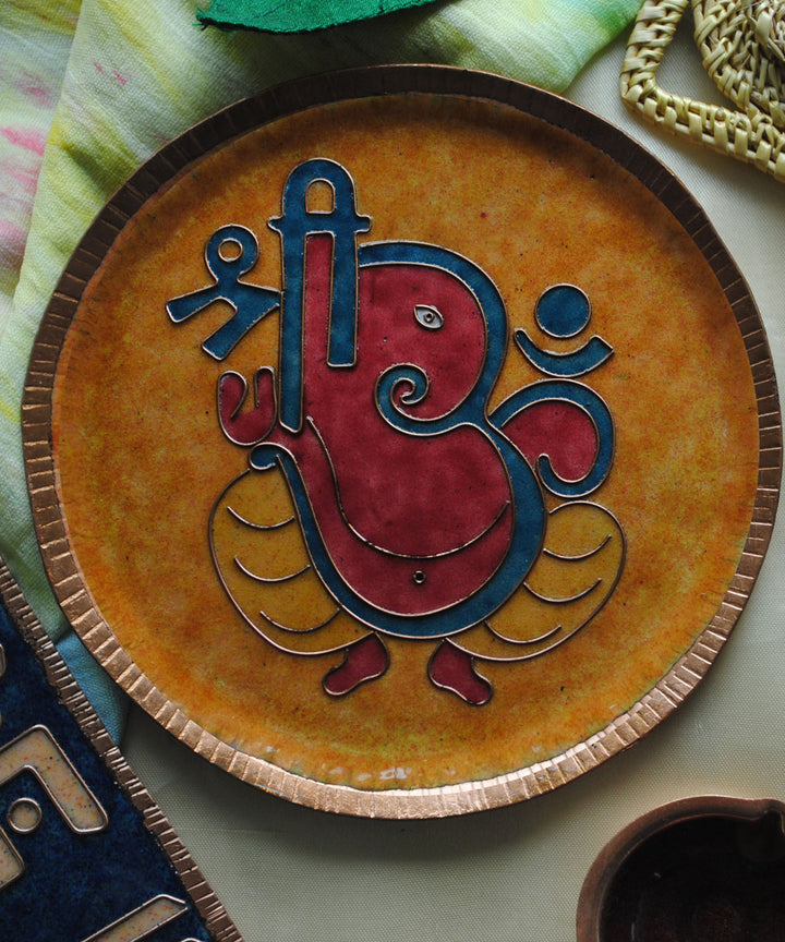 Red yellow handcrafted copper wall plates