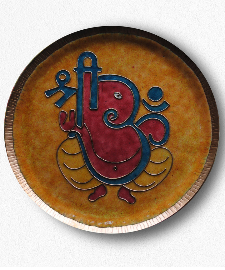 Red yellow handcrafted copper wall plates
