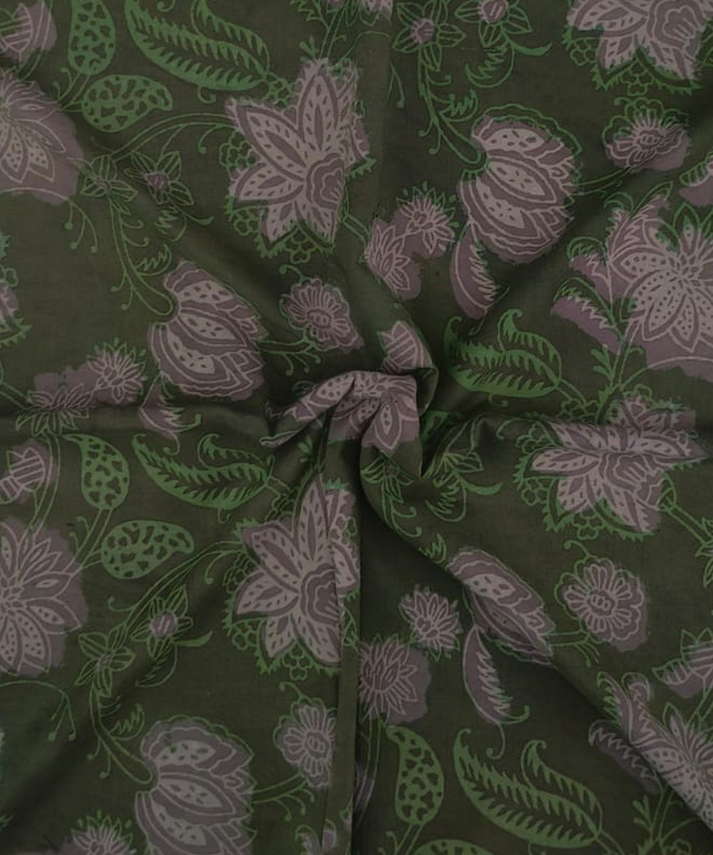 2.5m Green floral handblock printed cotton sanganeri print kurta material