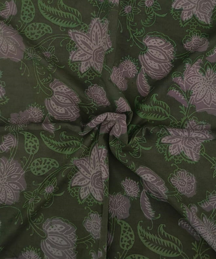2.5m Green floral handblock printed cotton sanganeri print kurta material