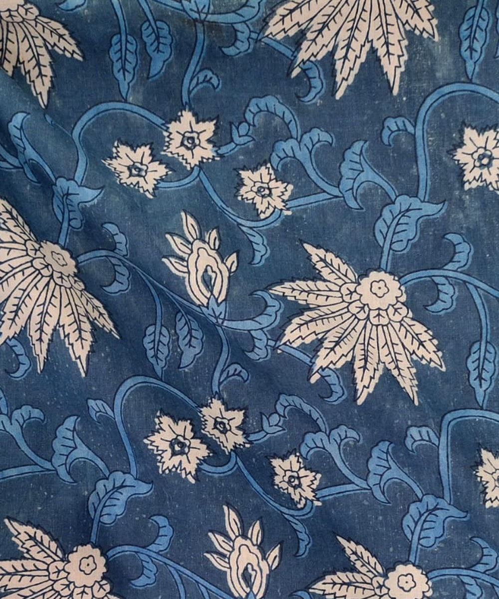 2.5m Blue hand block printed cotton floral kurta material