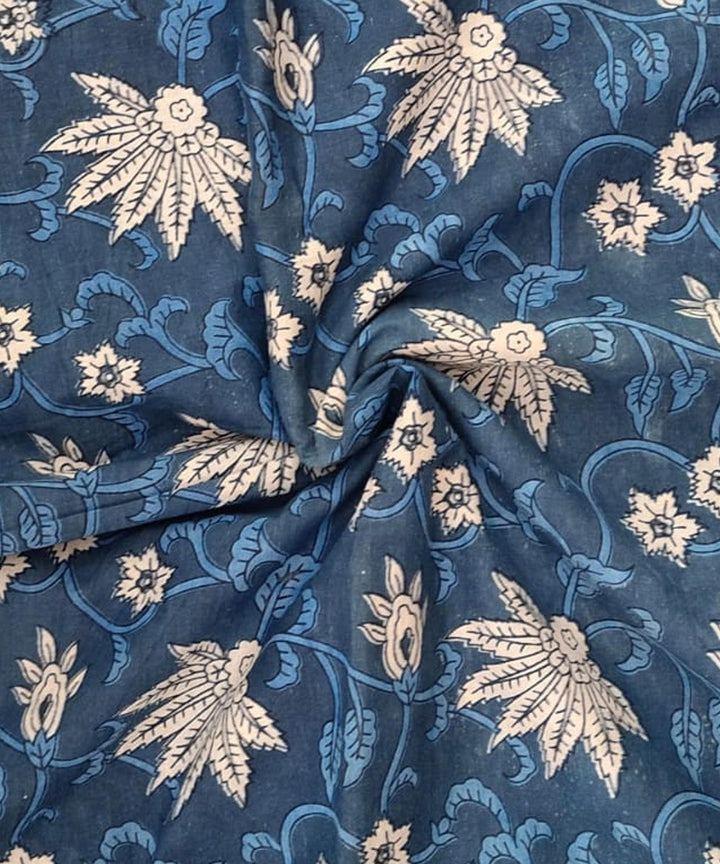 2.5m Blue hand block printed cotton floral kurta material