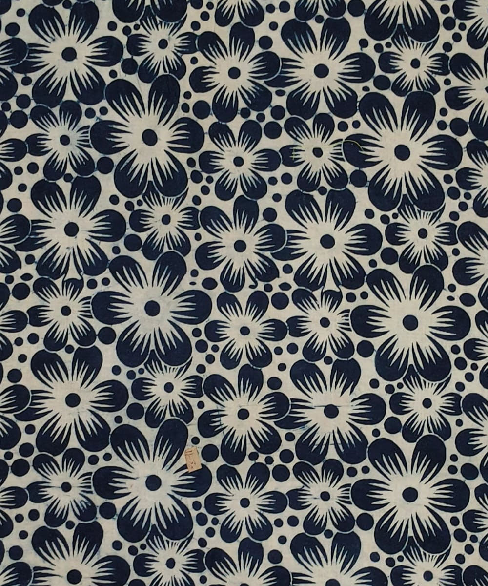 2.5m Blue flower handblock printed cotton sanganeri print kurta material