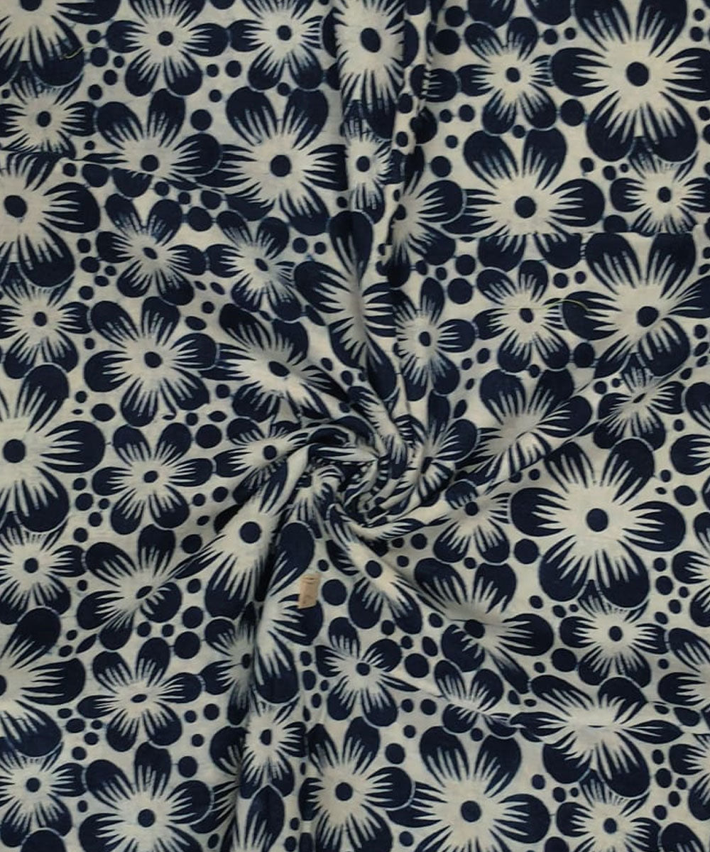 2.5m Blue flower handblock printed cotton sanganeri print kurta material
