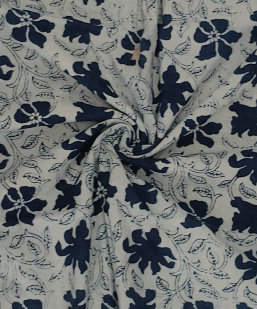 2.5m Blue white handblock printed cotton sanganeri print kurta material