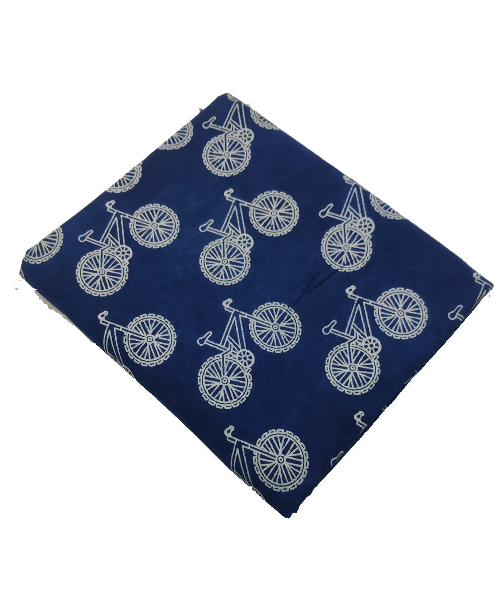 2.5m Blue bicycle handblock printed cotton sanganeri print kurta material