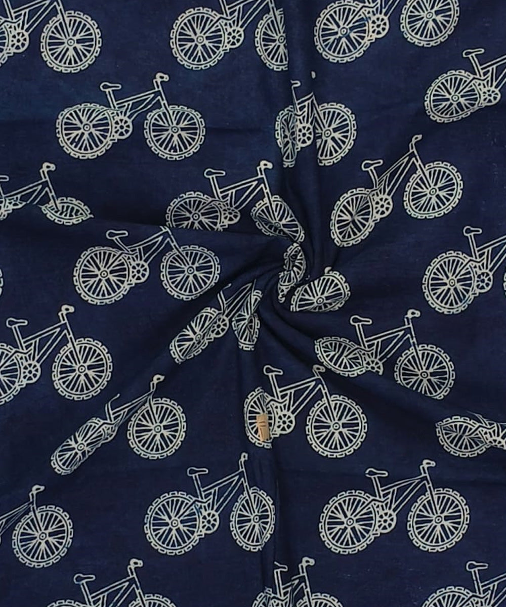 2.5m Blue bicycle handblock printed cotton sanganeri print kurta material