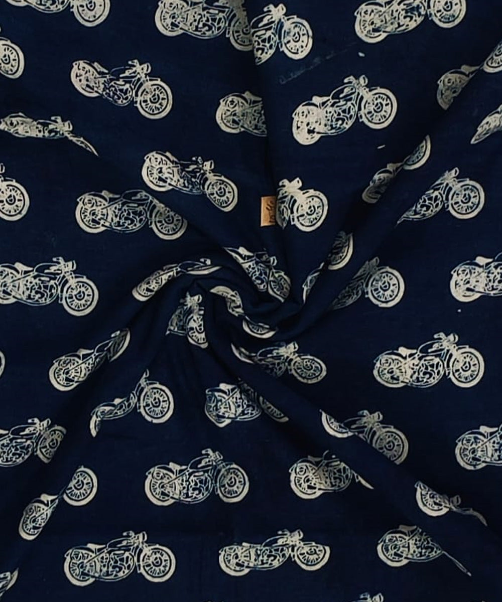 2.5m Blue handblock printed cotton bicycle print kurta material