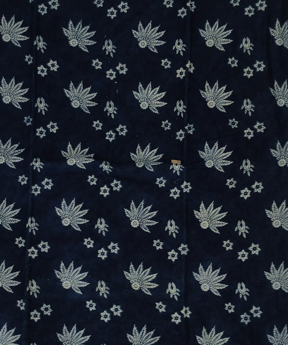 2.5m Blue leaf handblock printed cotton kurta material