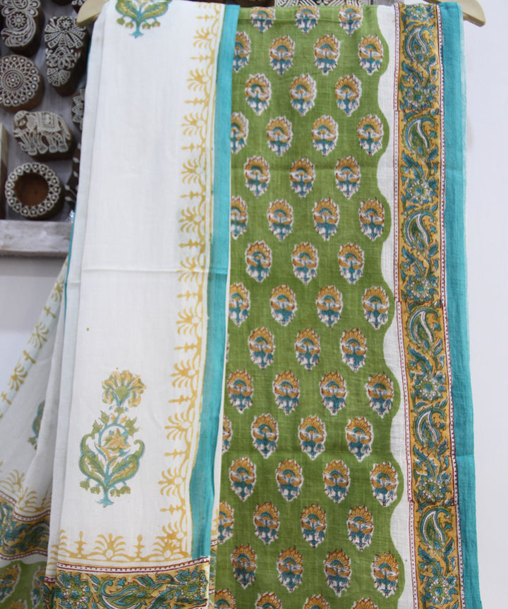 2pcs sheen green floral buti cotton dress material