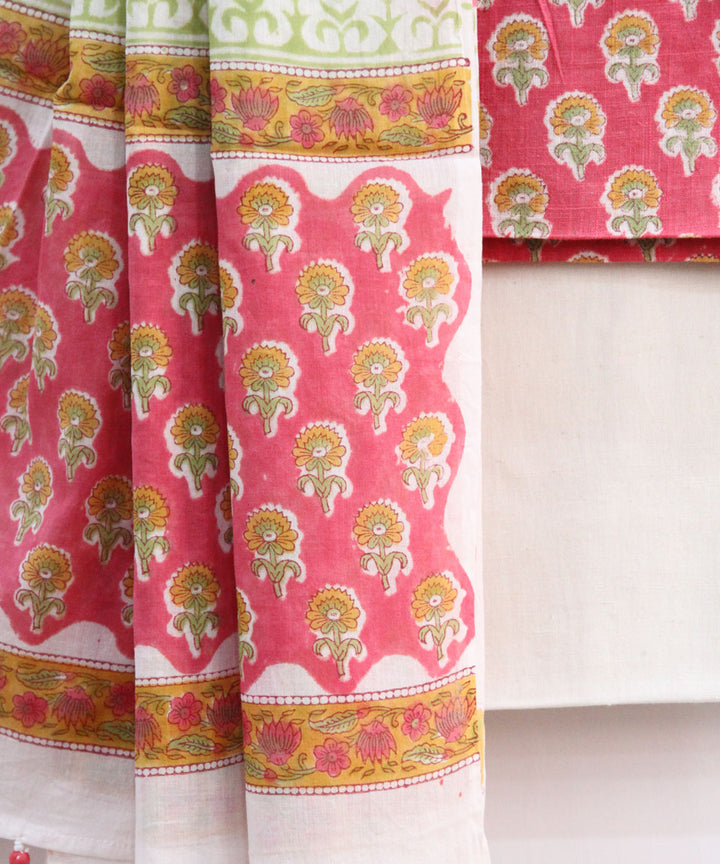 2pcs strawberry pink floral buti cotton dress material