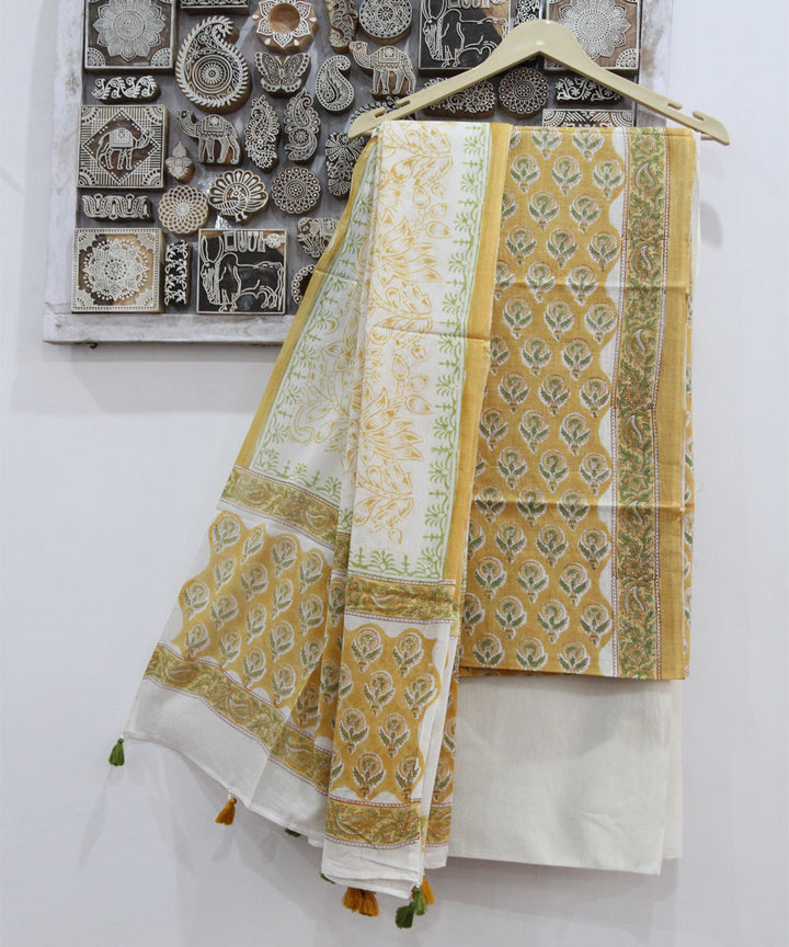 2pcs mustard floral buti cotton dress material