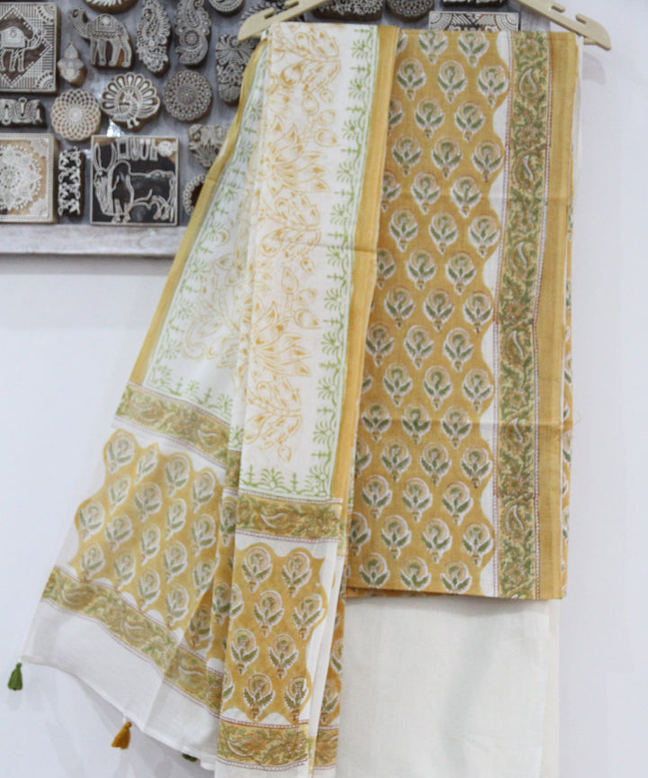 2pcs mustard floral buti cotton dress material