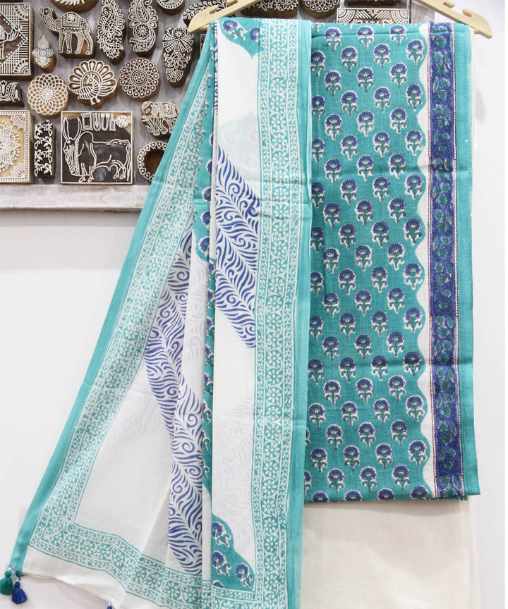 2pcs teal floral buti cotton dress material