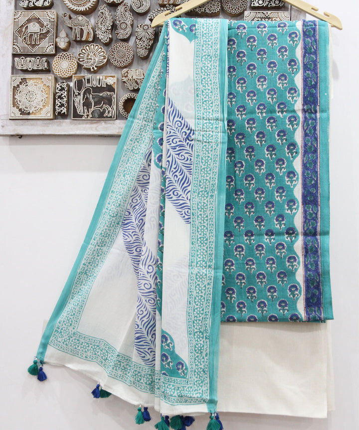 2pcs teal floral buti cotton dress material