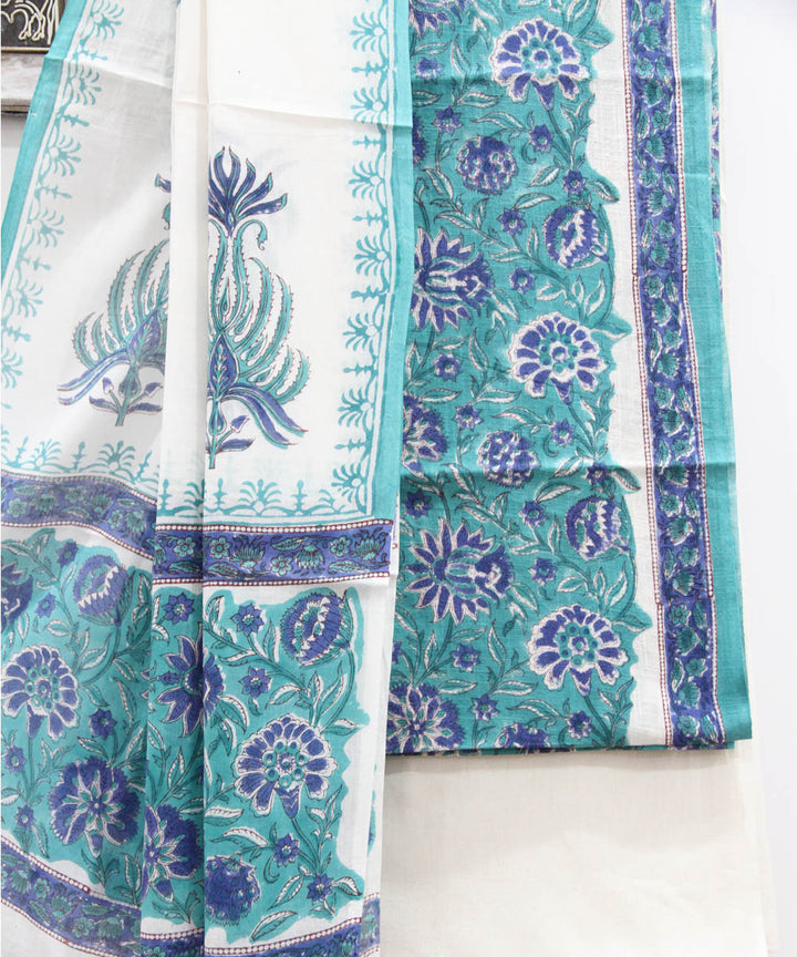 2pcs teal floral jaal cotton dress material