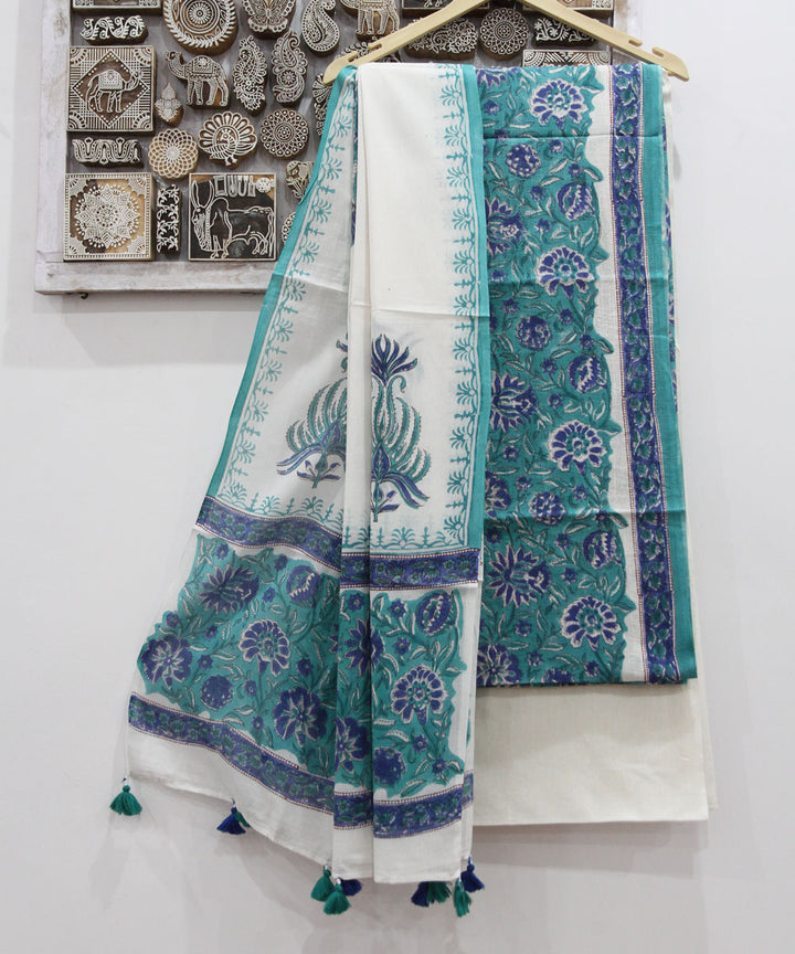 2pcs teal floral jaal cotton dress material