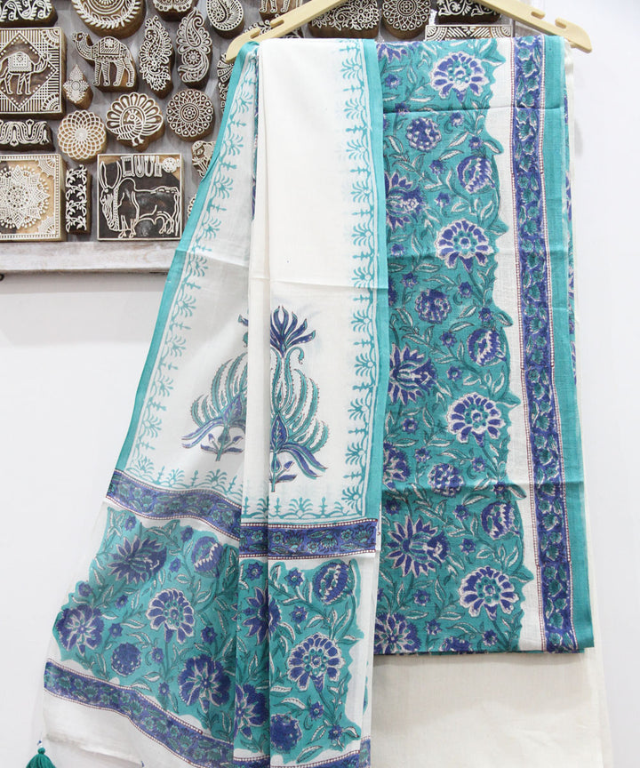 2pcs teal floral jaal cotton dress material