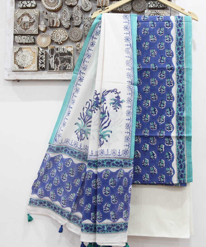 2pcs violet blue floral buti cotton dress material