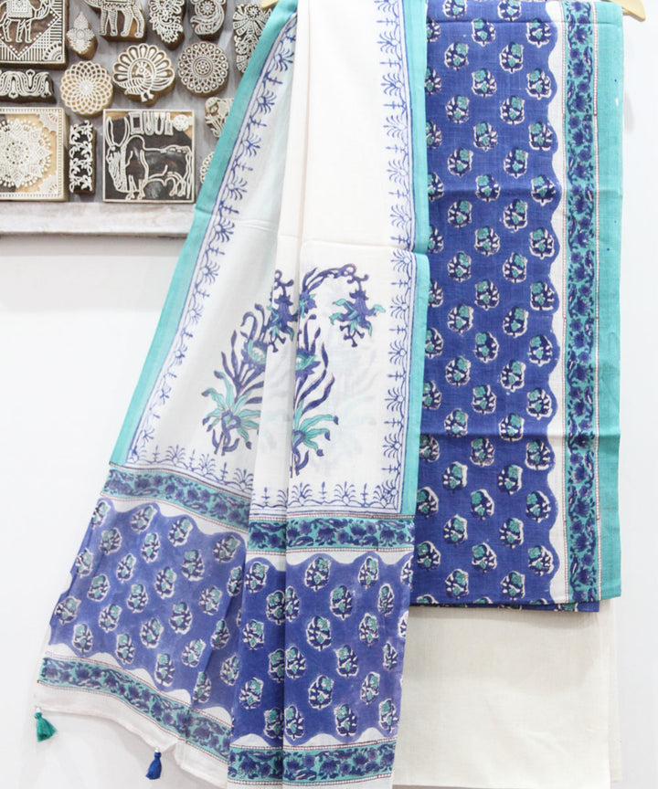 2pcs violet blue floral buti cotton dress material