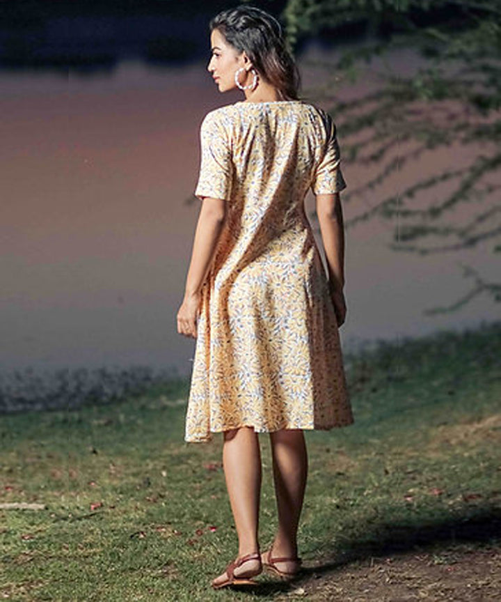 Pink floral handblock printed cotton dress