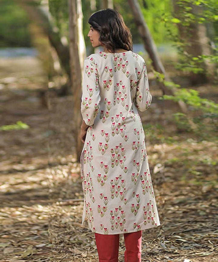 Pink tulip handblock printed cotton kurti