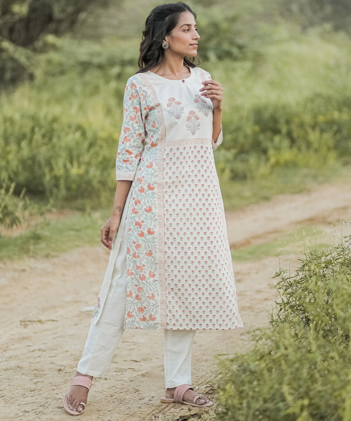 Off white butta handblock printed cotton kurti