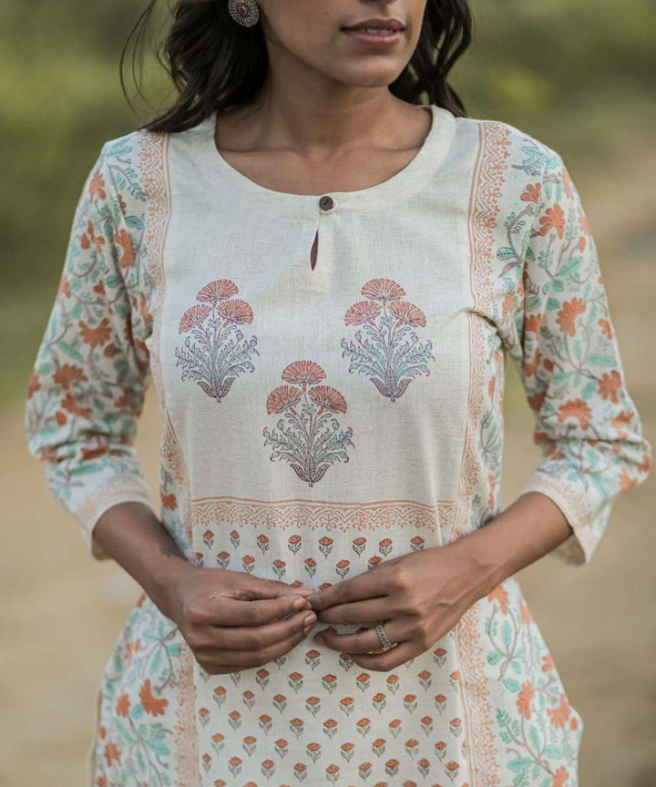 Off white butta handblock printed cotton kurti