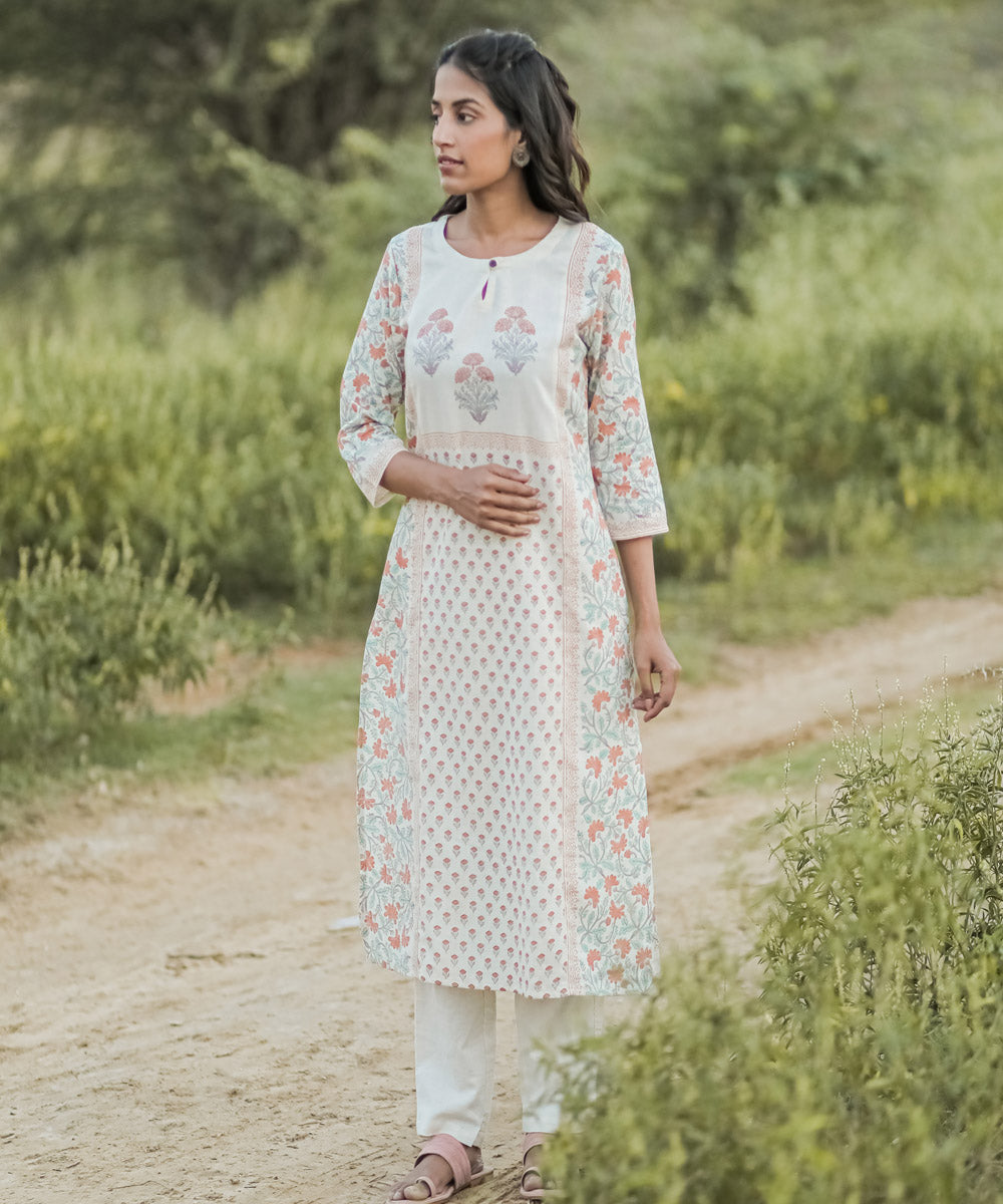 Off white butta handblock printed cotton kurti