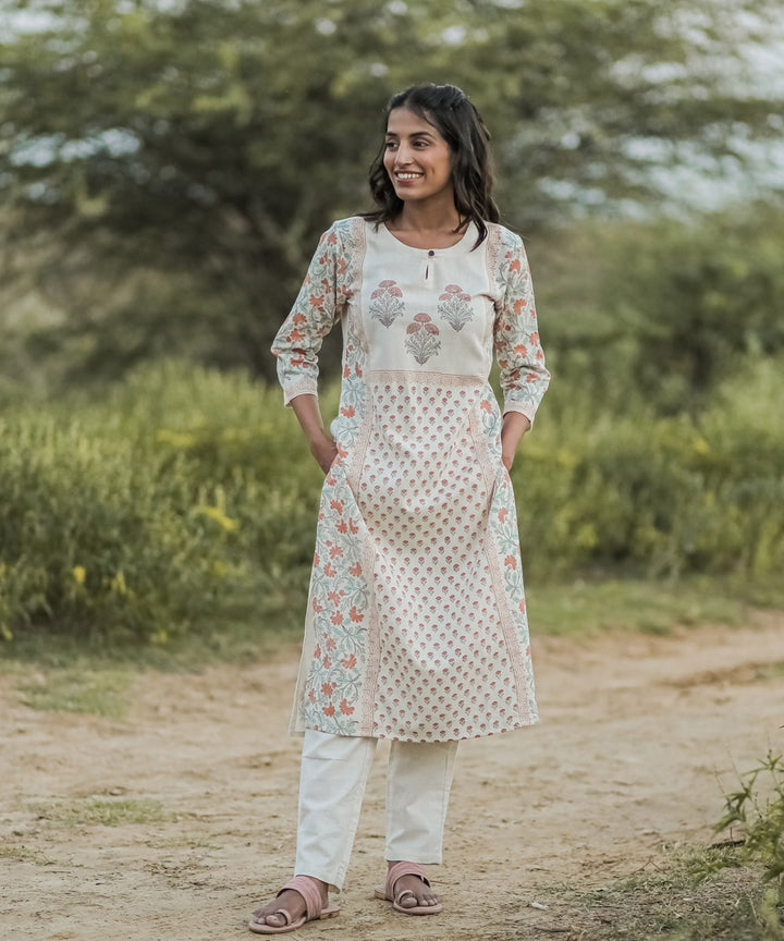 Off white butta handblock printed cotton kurti